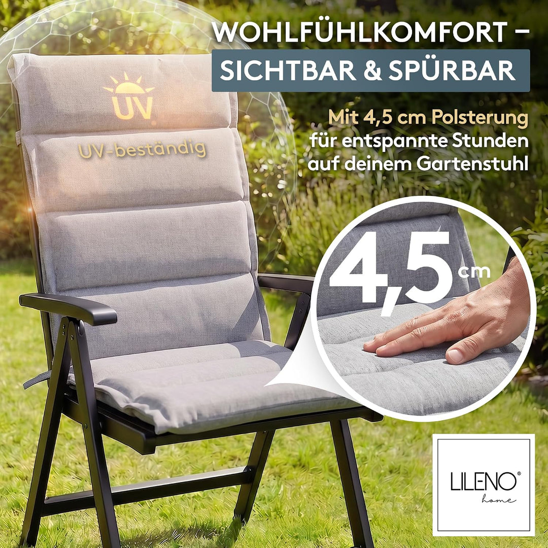 LILENO HOME Gartenstuhl Auflagen als [1er Set - Hochlehner] in Silber | bequeme Liegen als Sitzaufla