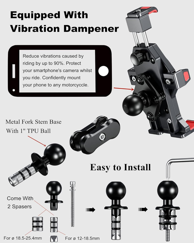 BRCOVAN Aluminiumlegierung Motorrad Gabelschaft Handyhalterung mit Vibrationsdämpfer und Sicherheits
