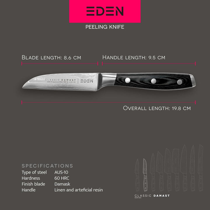 Eden Classic Damast Schälmesser 9 cm Küchenmesser EQ2030-108 Scharfes Schälmesser für Gemüse und Frü