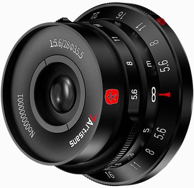 7artisans M28mm F5.6 Vollbild-Objektiv mit manueller Fokus, Prime Kamera mit Gegenlichtblende für Le