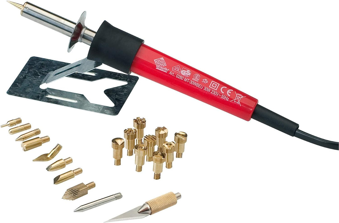 Pebaro 0261 Brandmal Set, Brandkolben, 9 Brennstempel, 9 Brennspitzen, Lötspitze, Styropormesser, Br