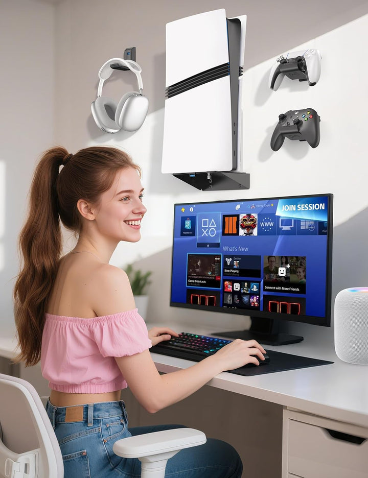 PS5 Wandhalterung für PS5/Slim/Pro mit Headset & Controller Halter, PS5 Stand, Universal 2 Pack Cont