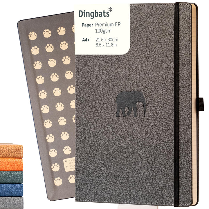 Dingbats - Wildtiere Liniertes Extra Grosses Notizbuch, Grauer Elefant, A4 - Hardcover Notizbuch - P