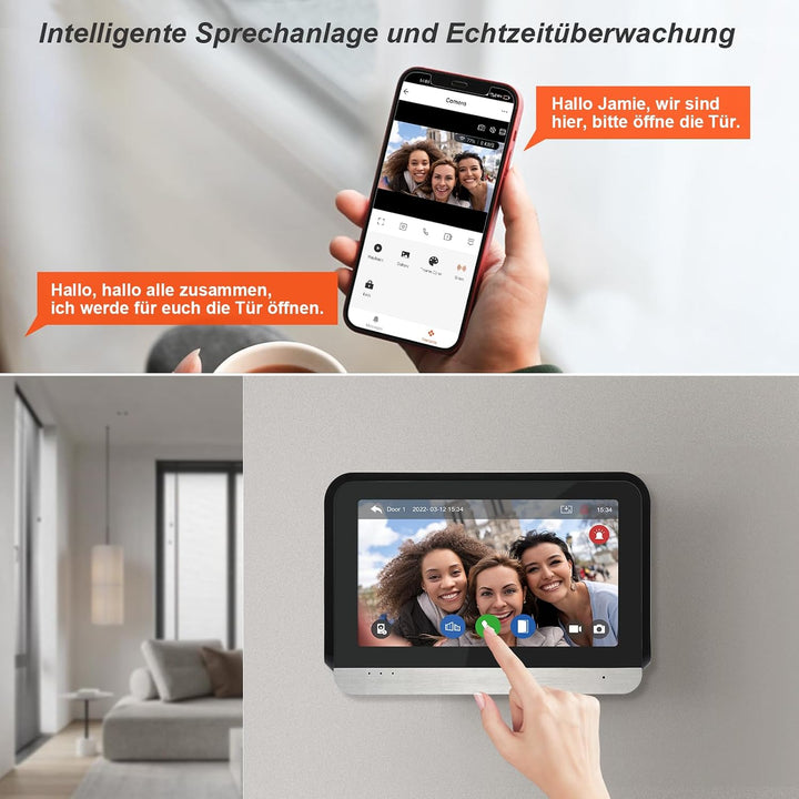 7 Zoll WiFi Verkabelte Video-Türklingelanlage mit Monitor, Unterstützung Zwei-Wege-Intercom Tuya APP