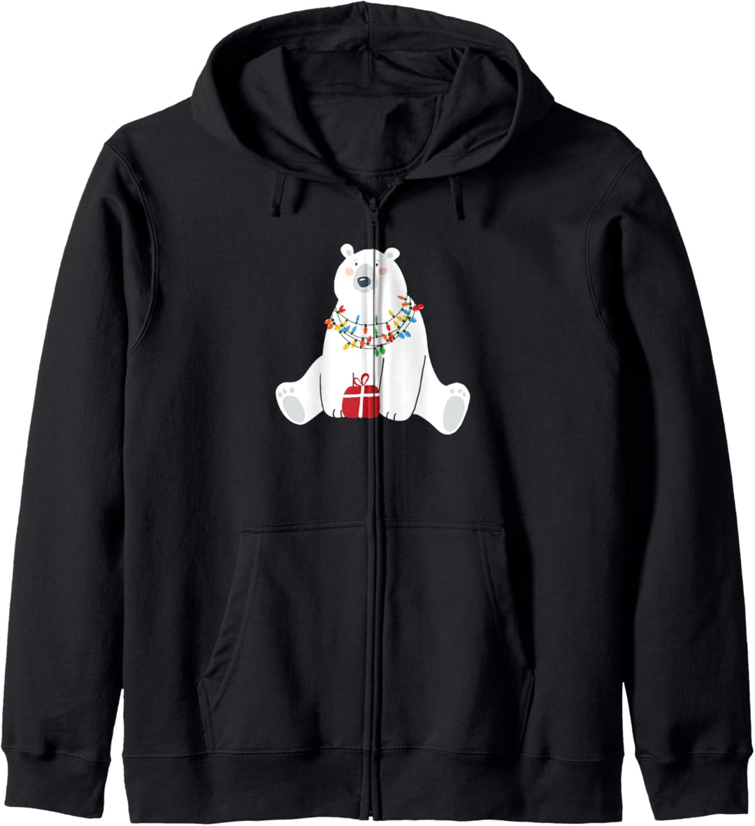 Eisbär mit Weihnachtsbeleuchtung und Geschenk, für Damen und Kinder Kapuzenjacke