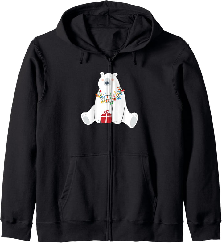 Eisbär mit Weihnachtsbeleuchtung und Geschenk, für Damen und Kinder Kapuzenjacke