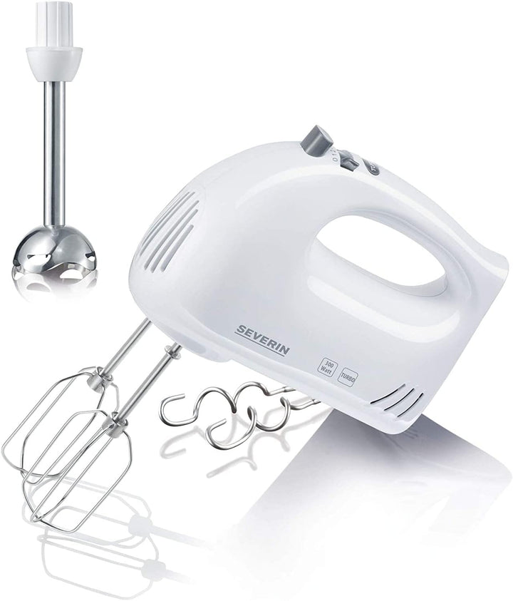 Severin S73822 Handmixer mit Stabmixer-Aufsatz, ca. 300 W, HM 3822, weiss/grau Handmixer mit Stabmix