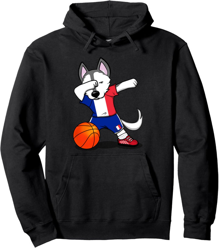 Dabbing Husky Hund Frankreich Basketball Mannschaft Flagge Pullover Hoodie