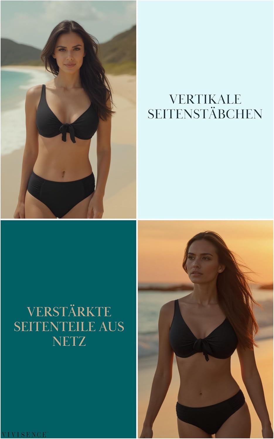 VIVISENCE Bikini BH Dame Bademode Bikinioberteil Musterlos Setteil EU 3202 75H Dunkelblau, 75H Dunke