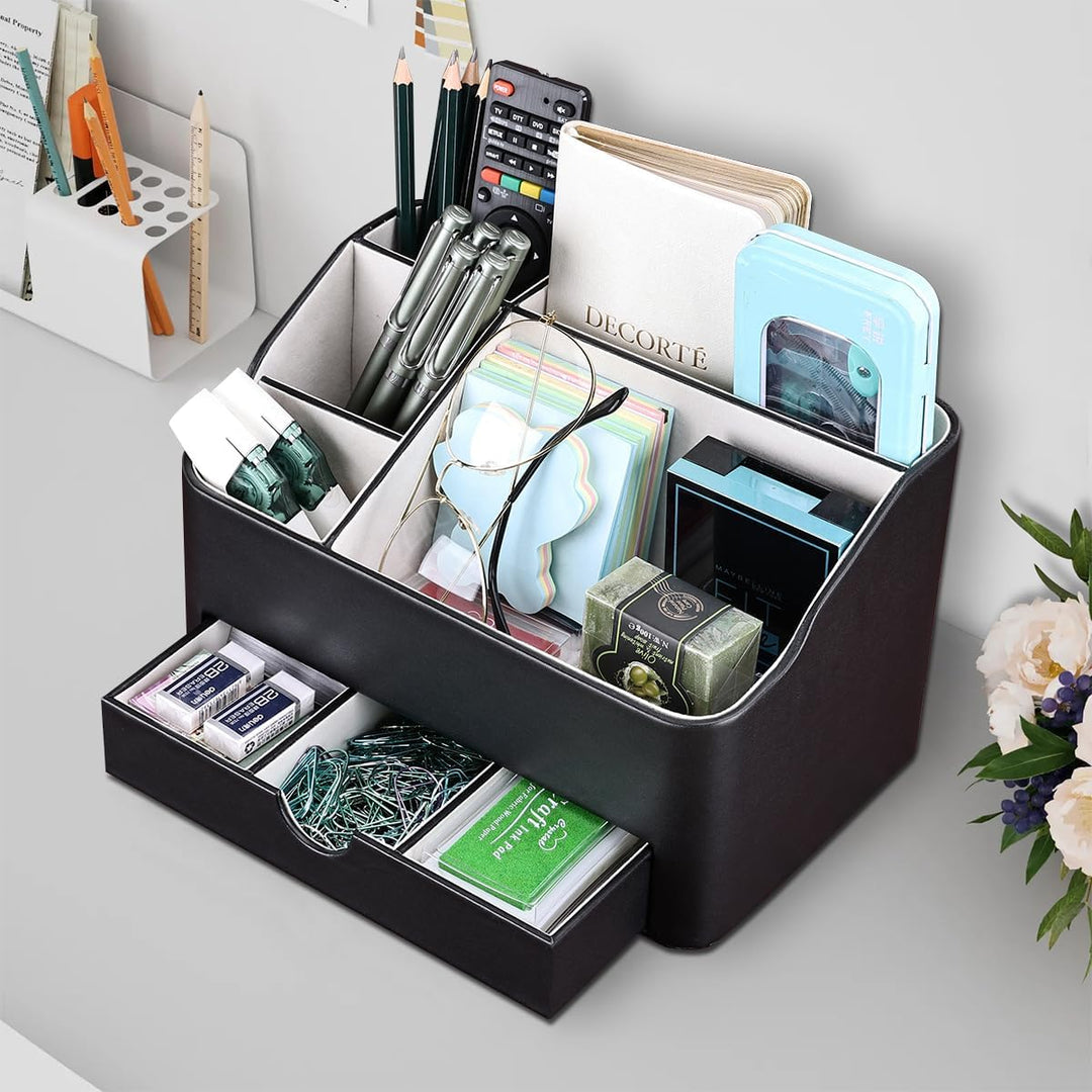 KINGFOM Büro Schreibtisch Organizer Mit 5 Fächern & Schubladen, Multifunktionales Ordnungssystem - S