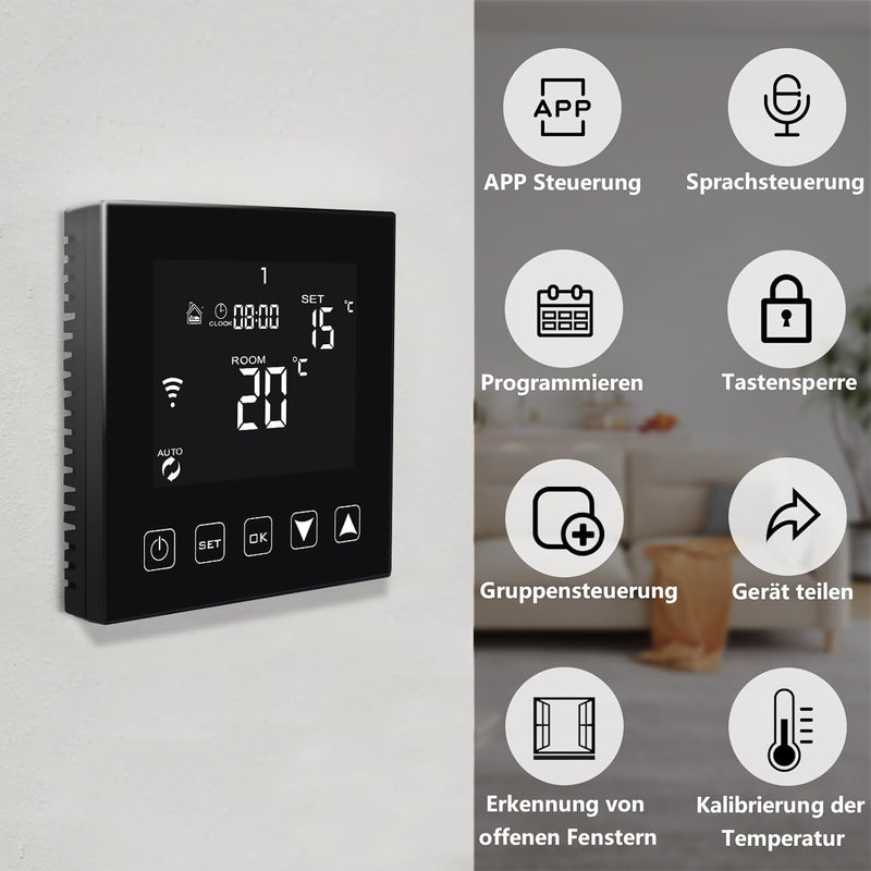 KETOTEK Smart Thermostat WiFi für Wasser/Gas Boiler 3A Kompatibel mit Alexa Echo/Google Home/Tuya, P