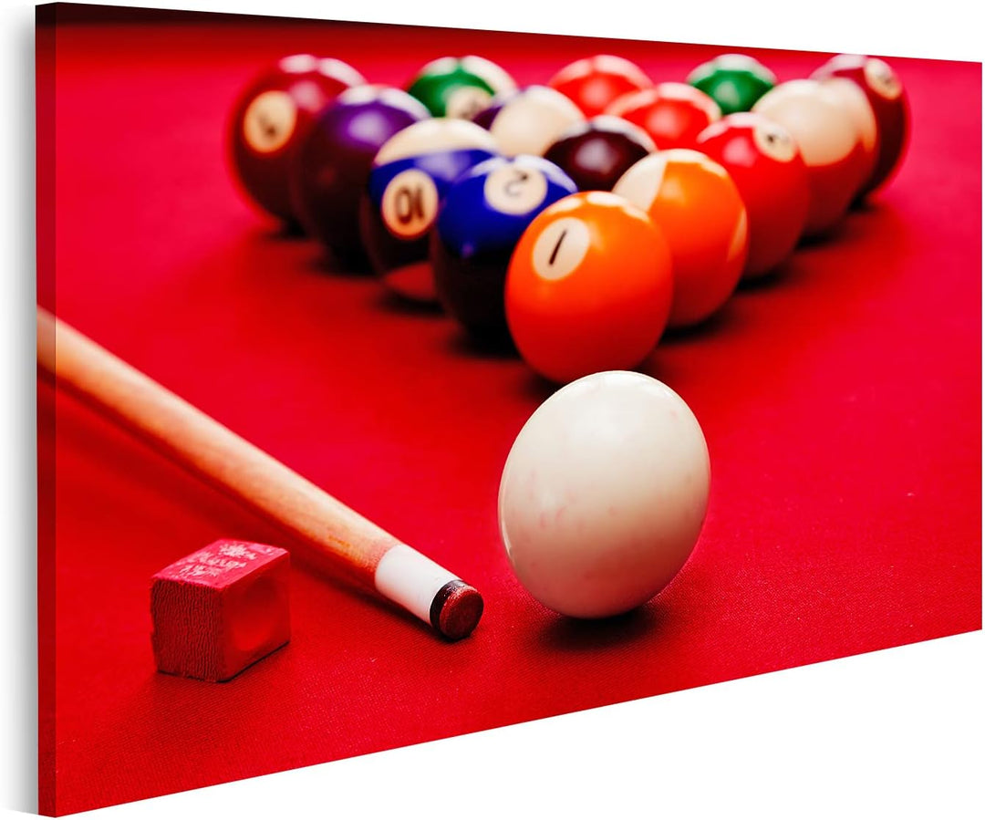 islandburner Bild auf Leinwand Billard Pool Spiel Cue Ball Cue Farbigen Kugeln In Dreieck Kreide Hob
