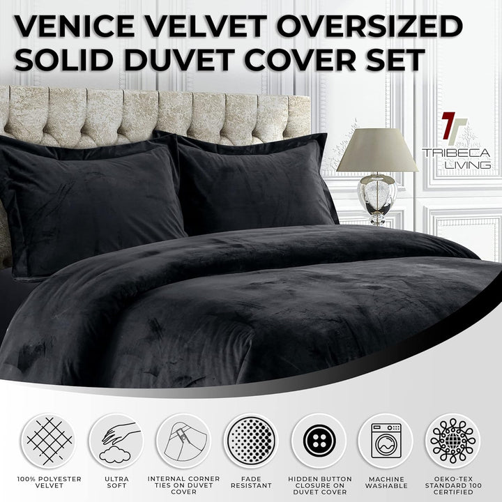 Tribeca Living Veniceduvetkibu Venice Bettbezug-Set, Samt, Übergrösse, einfarbig, Kingsize, Burgunde
