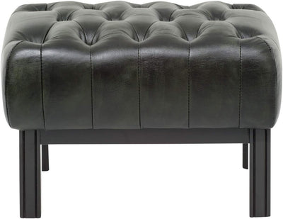 Woodkings® Chesterfield Hocker Kingsfield Echtleder antik grün Lederhocker Designhocker Federkern Un
