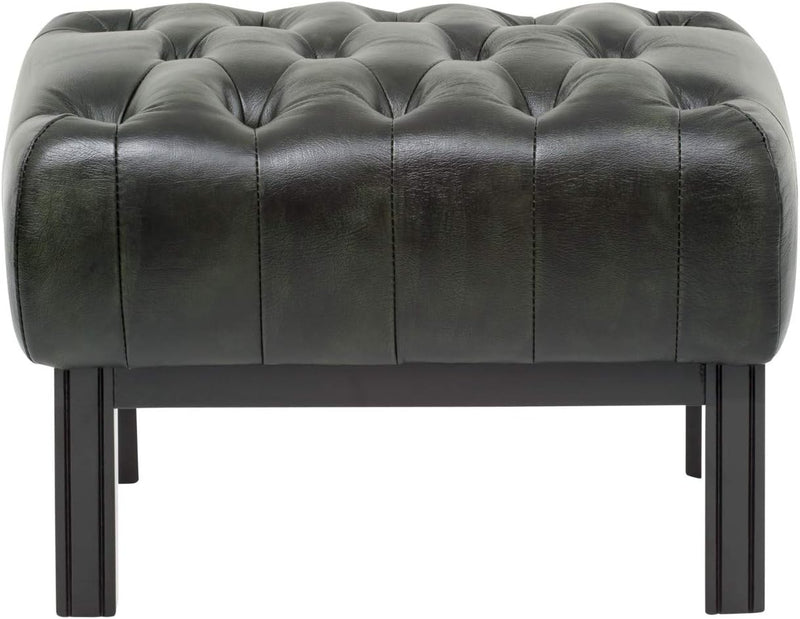 Woodkings® Chesterfield Hocker Kingsfield Echtleder antik grün Lederhocker Designhocker Federkern Un