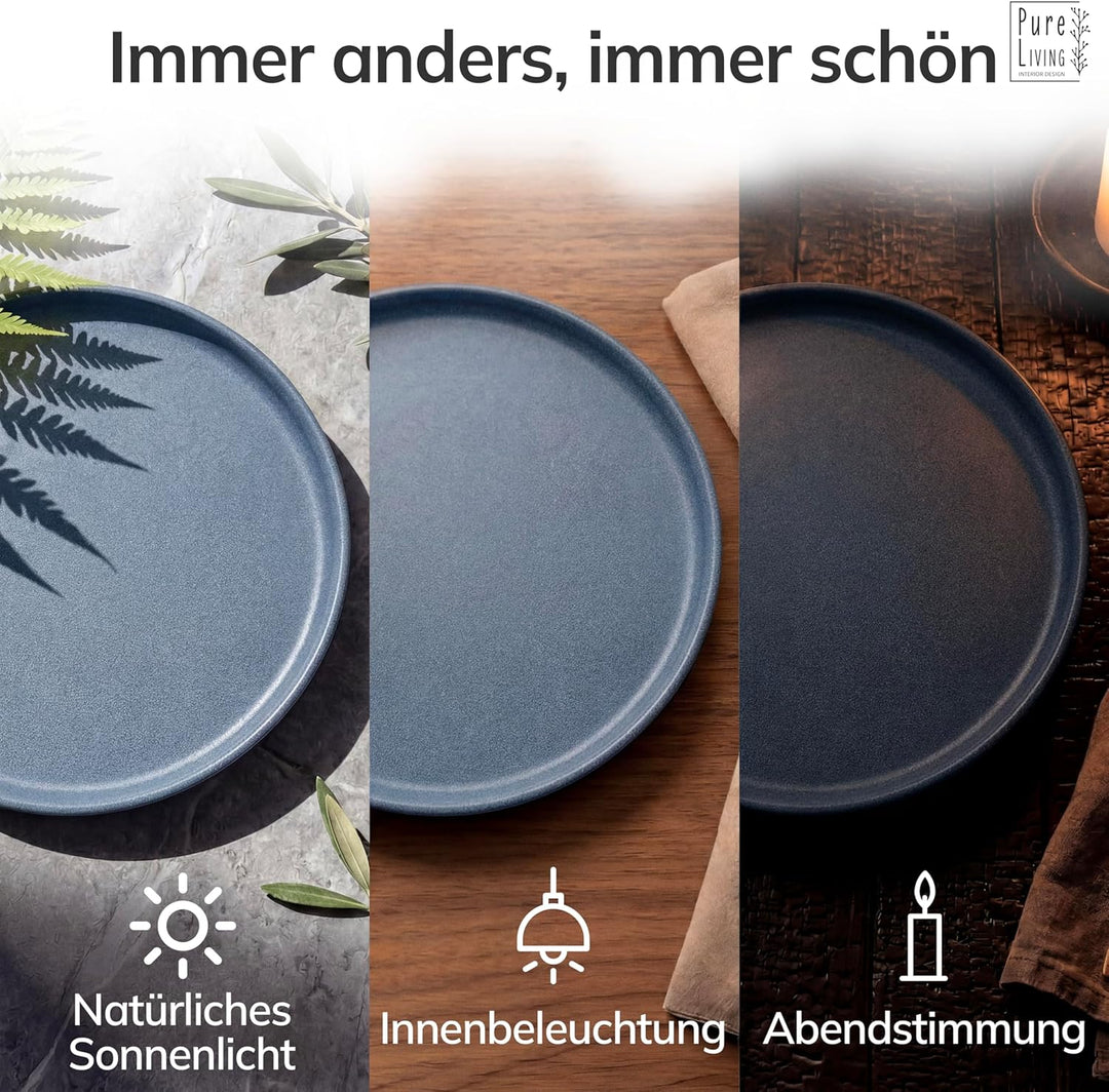 Steingut Teller gross 6 Pers. Hochwertiges Urban Style TEST SEHR GUT Speiseteller Set - Spülmaschine