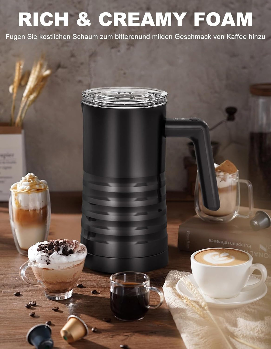 YESLUSY Milchaufschäumer Elektrisch 4 in 1 Milchaufschäumer Induktion, Milk Frother, Automatische Mi
