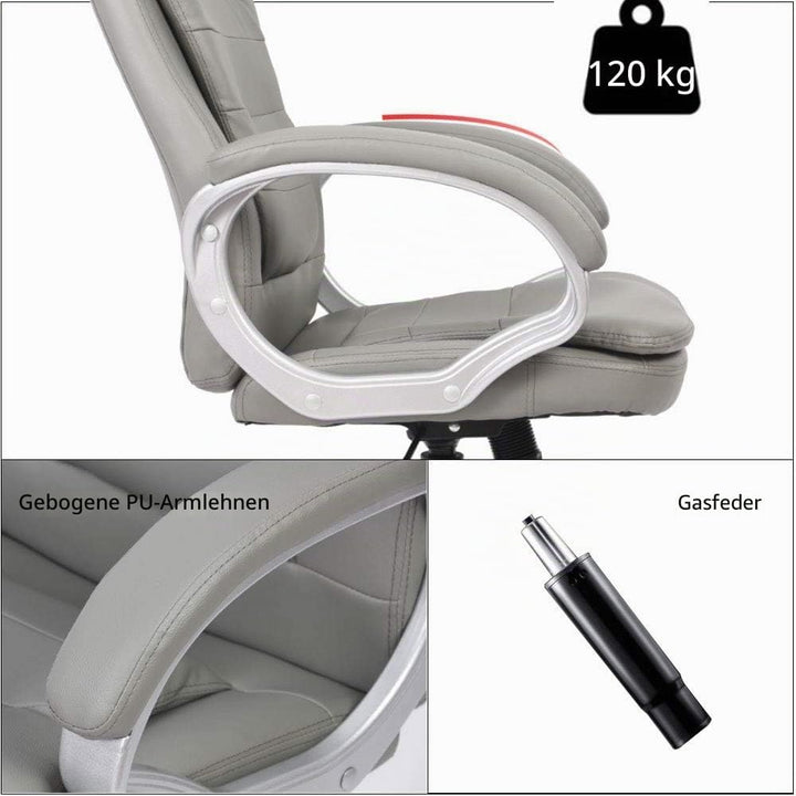 Melko Bürostuhl ergonomisch Bürodrehstuhl mit Armlehne Gamingstuhl Grau PU-Leder Chefsessel 120 kg B