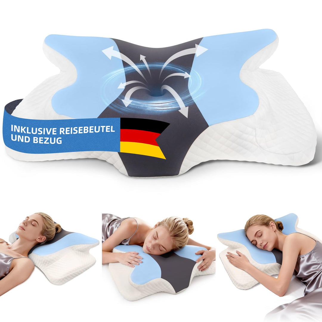 Nackenkissen Kopfkissen Mit Memory Foam - Orthopädische Schmetterlingsform Für Seitenschläfer, Abneh