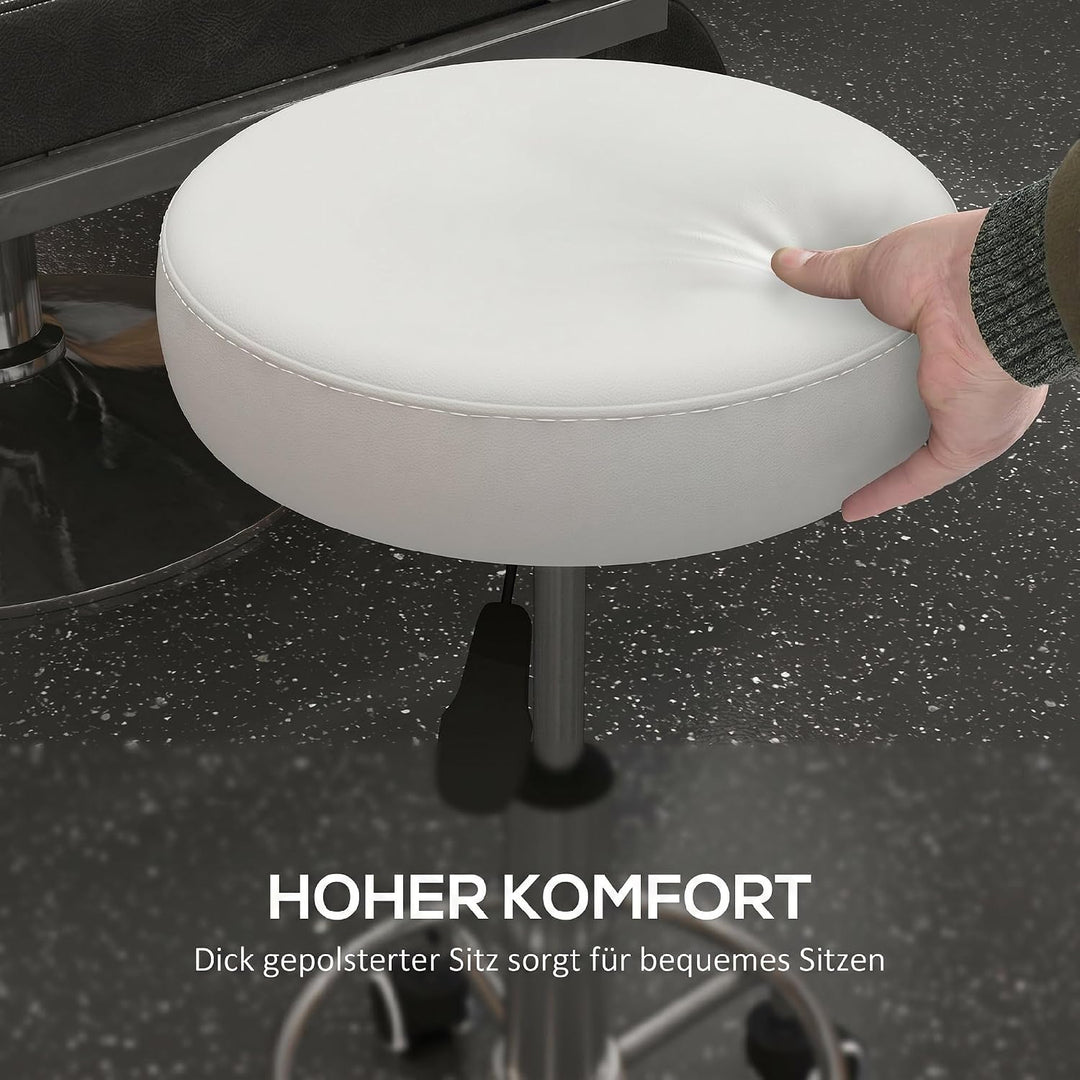 Vinsetto Rollhocker Höhenverstellbar mit Fussring Weiss Ø42 x 50-64 cm | Arbeitshocker, Drehbarer Sa