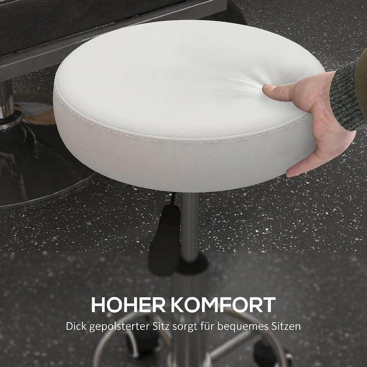 Vinsetto Rollhocker Höhenverstellbar mit Fussring Weiss Ø42 x 50-64 cm | Arbeitshocker, Drehbarer Sa