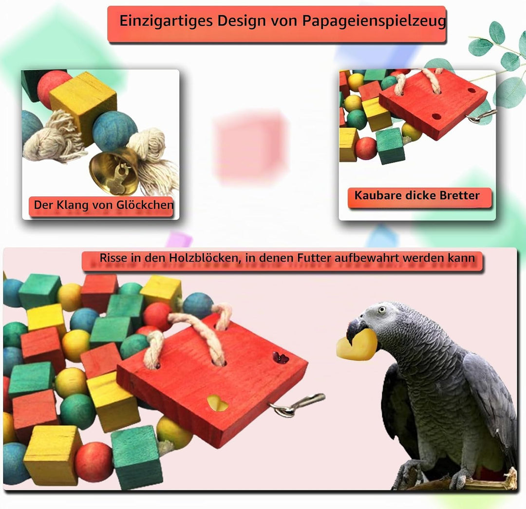 MQUPIN Vogel Papagei Spielzeug Grosse Kauen Natürliche Sittich Papagei Käfig Hängen Kauen Mehrfarbig