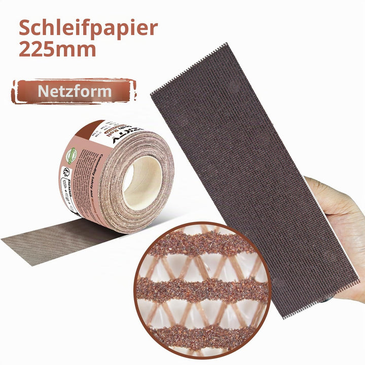 Netz Schleifpapier Rolle Klett, 70 mm x 10 m, Körnung P100, Kollokation mit 70mm Breites Handschleif