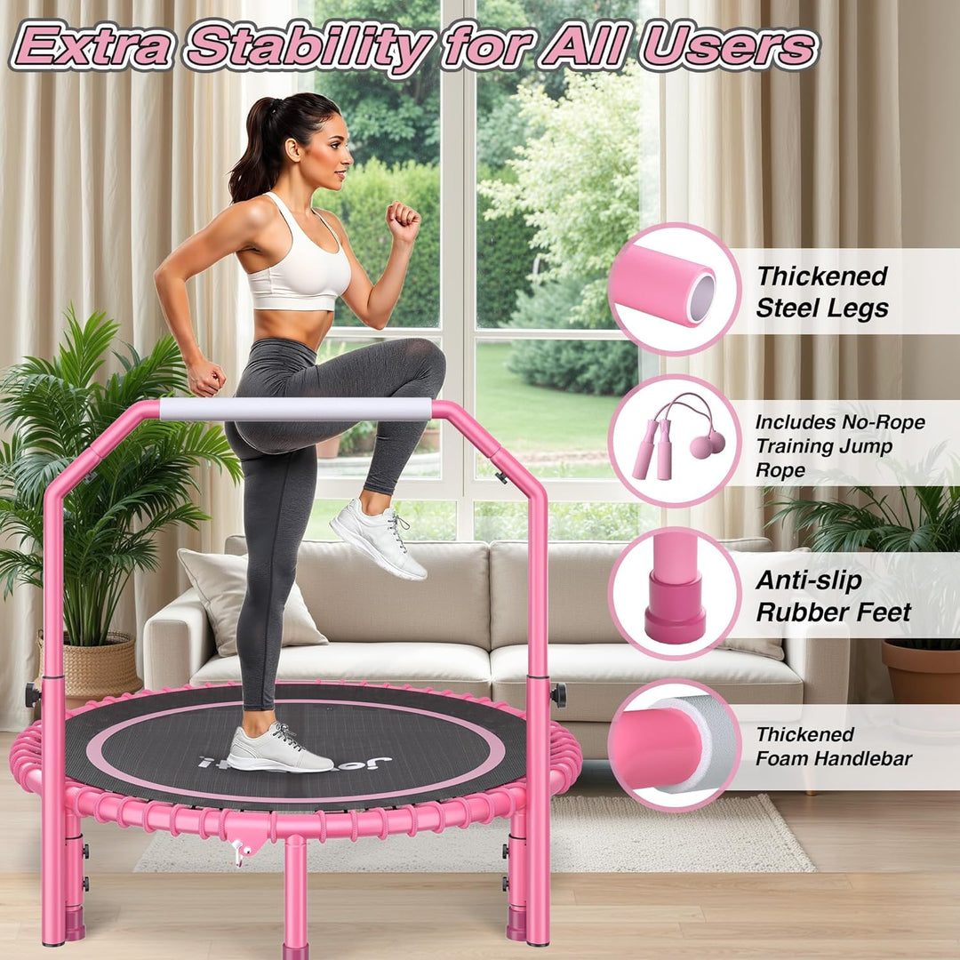 JOY SPOT! Mini Fitness Trampolin, Ø102cm Faltbares Trampoline mit Bungee-Seilen & verstellbarem Grif