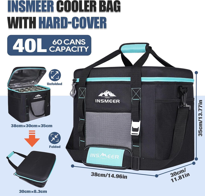 INSMEER Kühltasche Gross 40L, 60 Dosen Kühltasche Faltbar mit Hart Eva Dach, Wasserdicht Gross Kühlt