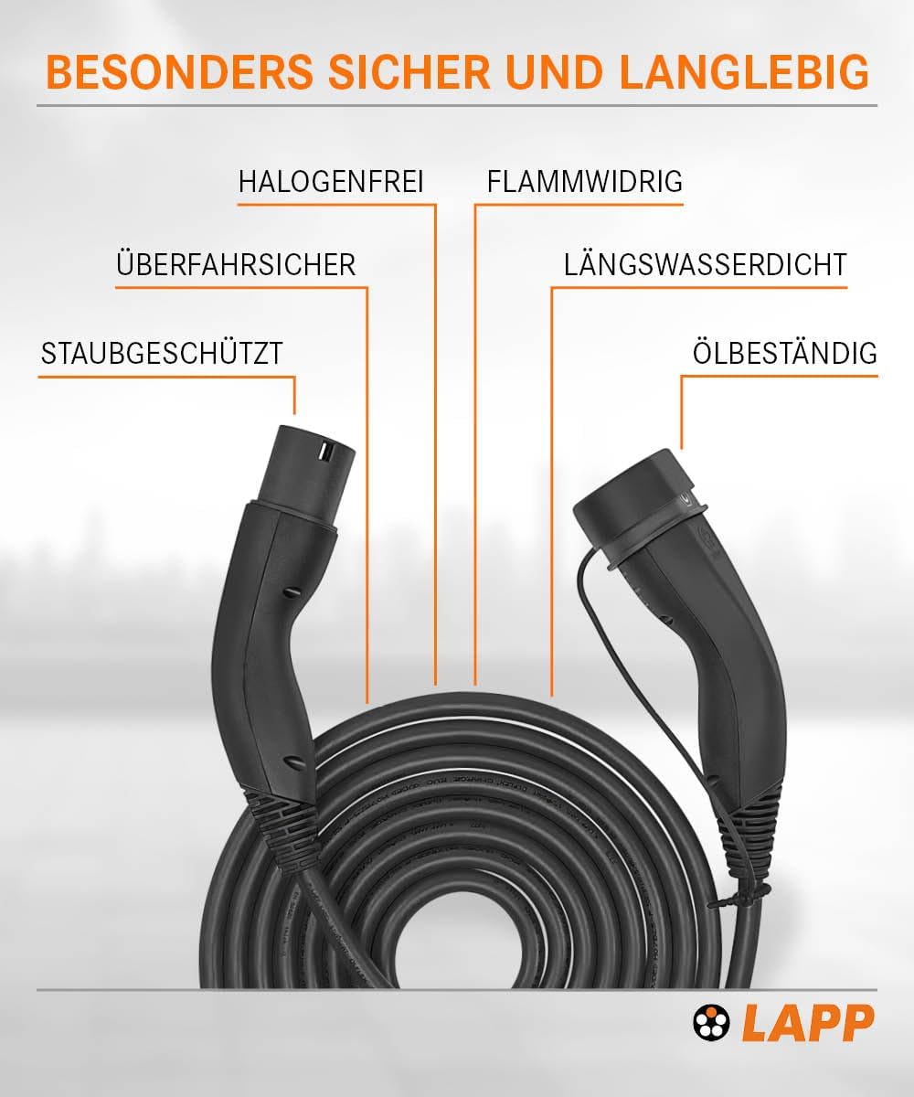 LAPP MOBILITY Helix Typ 2 Ladekabel 7,4 kW/Selbstaufrollend / 32 A / 1-Phasig/E-Auto Ladekabel/Mode