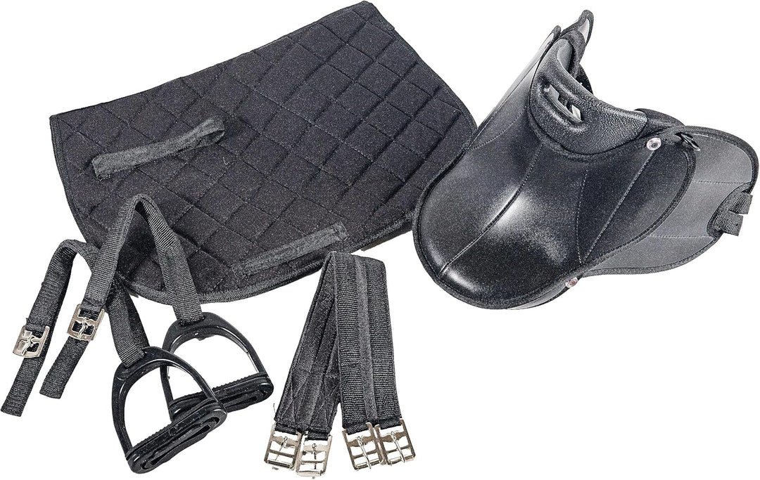 PFIFF 103106 Sattelset für Shettys oder Holzpferde, Komplettset, Kindersattel, Schwarz, Schwarz