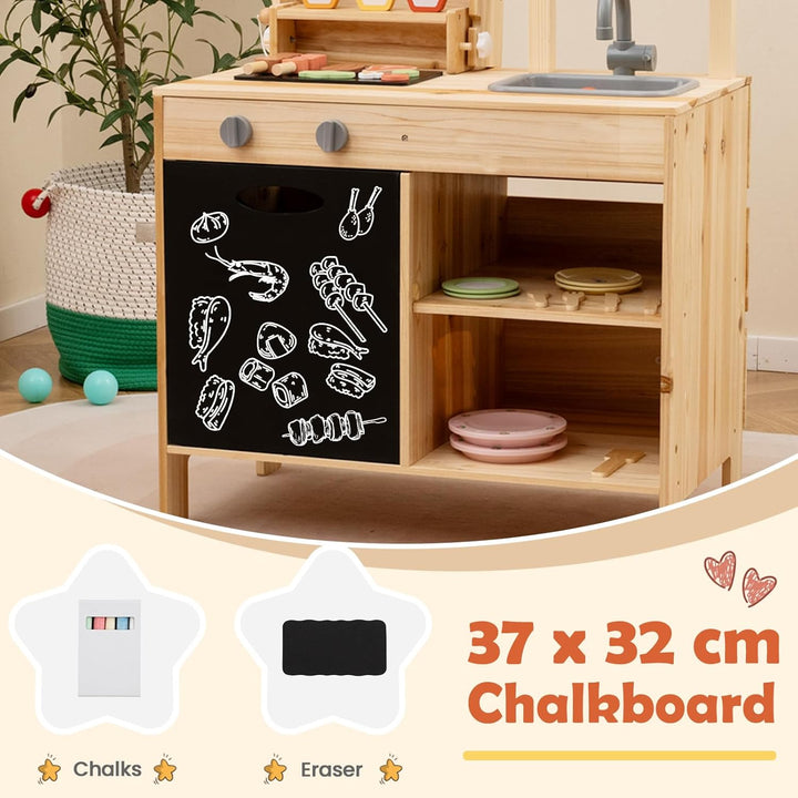 HOMASIS Matschküche Kinder Outdoor, Kinderküche mit BBQ-Grill Tafel Waschbecken Spüle, Spielküche mi