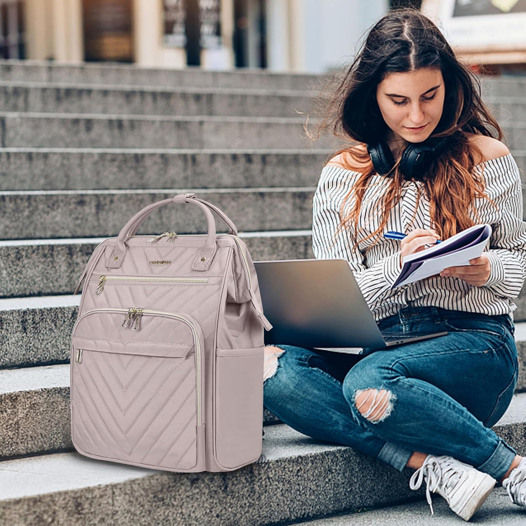 VANKEAN 15.6 Zoll Laptop Rucksack,Rosa,Rucksack Damen | Computer Arbeitstasche, Grosse Kapazität, Wa