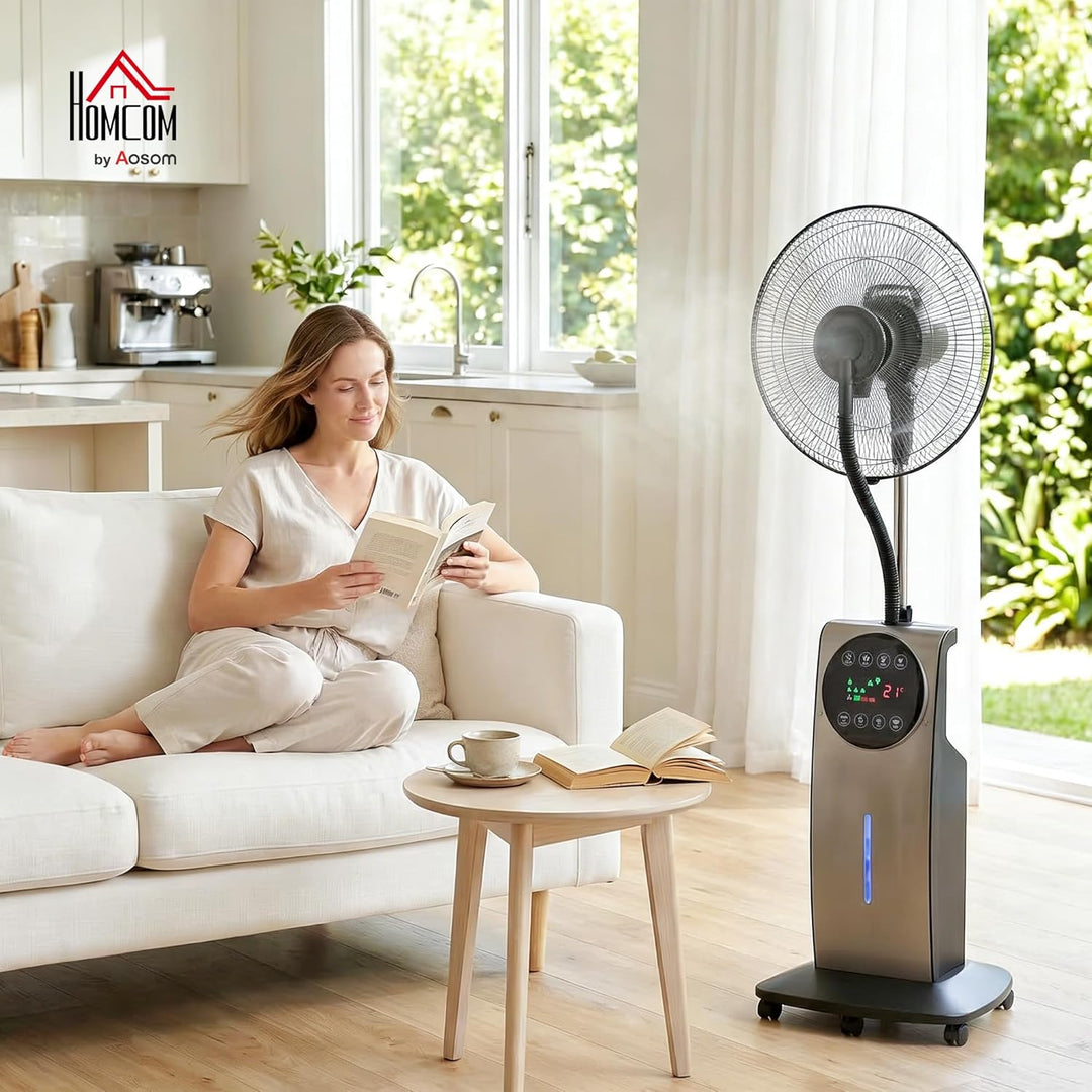 HOMCOM Ventilator mit Wasserkühlung, Luftbefeuchter, Leise Standventilator mit Sprühnebel, Mückensch