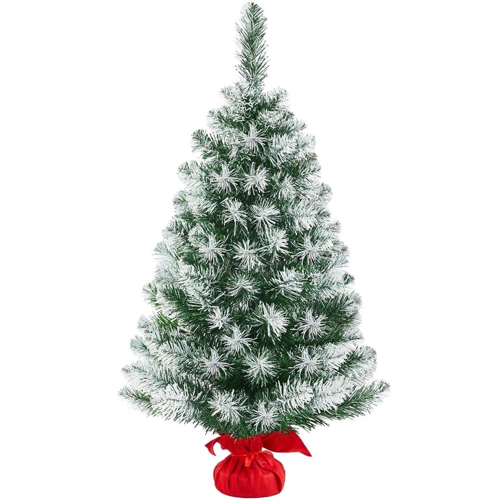 Yaheetech 90 cm Weihnachtsbaum mit Schnee, Mini Kunstweihnachtsbaum, Tisch-Weihnachtsbaum, Weihnacht