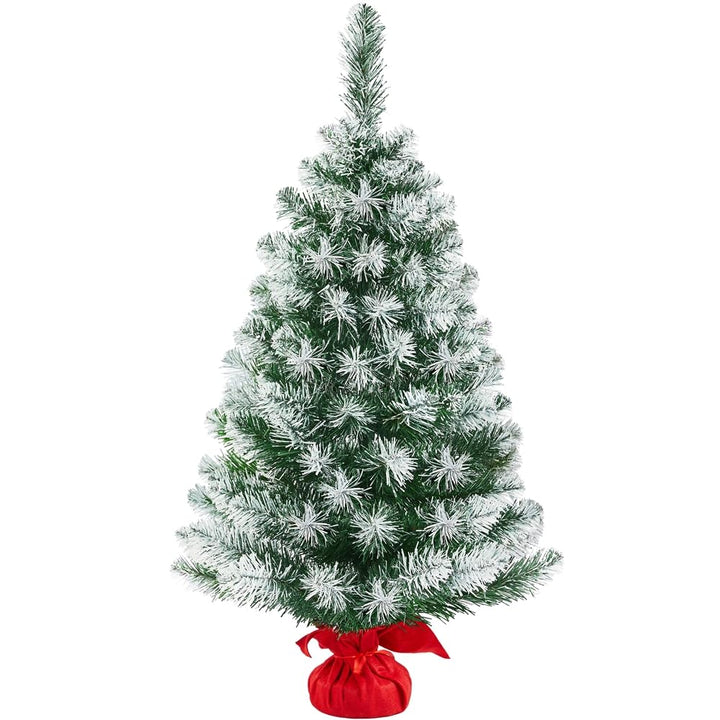 Yaheetech 90 cm Weihnachtsbaum mit Schnee, Mini Kunstweihnachtsbaum, Tisch-Weihnachtsbaum, Weihnacht