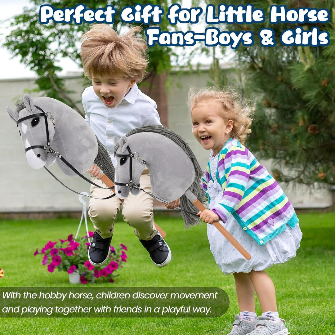 Hobby Horse für Kinder, Steckenpferd Spielzeug Pferd mit Halfter und Zügeln, Holzpferd Plüschpferd S