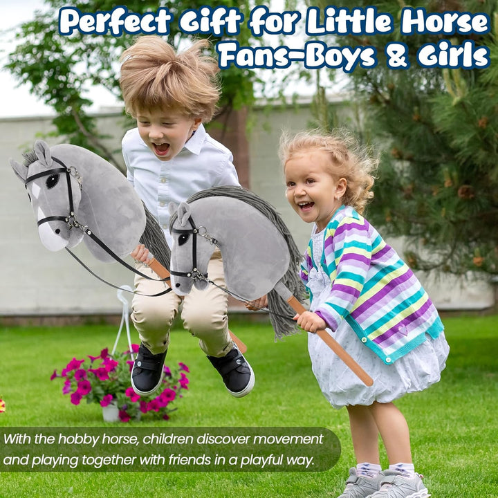 Hobby Horse für Kinder, Steckenpferd Spielzeug Pferd mit Halfter und Zügeln, Holzpferd Plüschpferd S