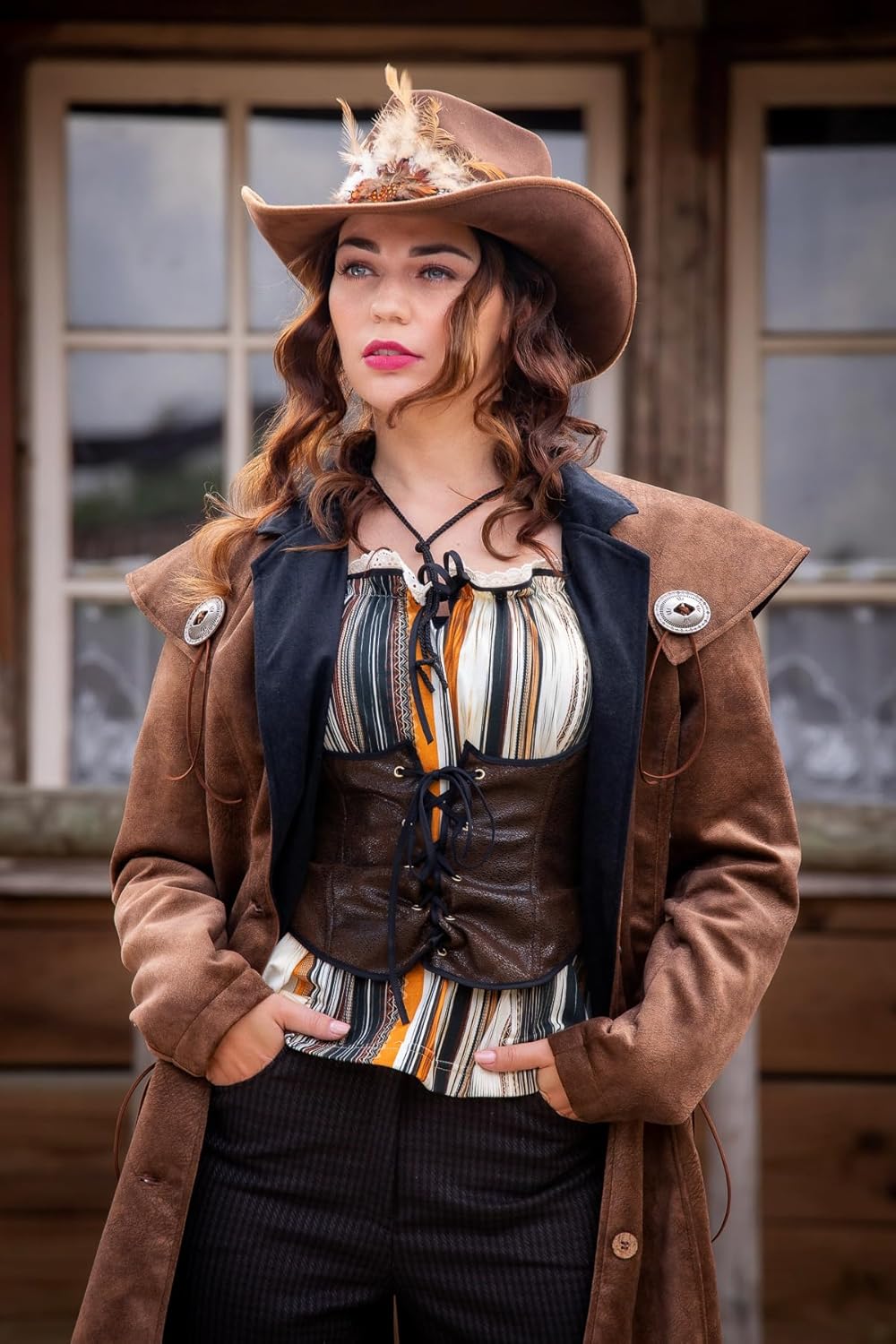 WILBERS & WILBERS 320432 - Western Mantel Jane für Damen, braun, Cowboy Look, Karneval, L