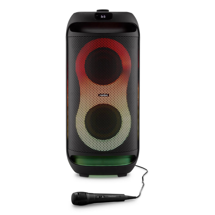MEDION PE-2 Plus Partybox (Akku, mit Mikrofon, tragbarer Bluetooth Lautsprecher gross, Musikbox, Ver