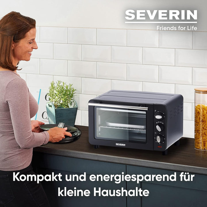 SEVERIN Back- und Toastofen, Mini Backofen mit Grillrost, Backblech und Krümelblech, vielseitiger He