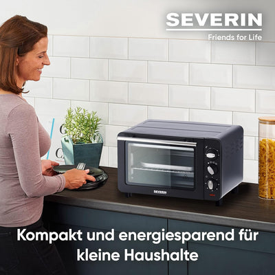 SEVERIN Back- und Toastofen, Mini Backofen mit Grillrost, Backblech und Krümelblech, vielseitiger He