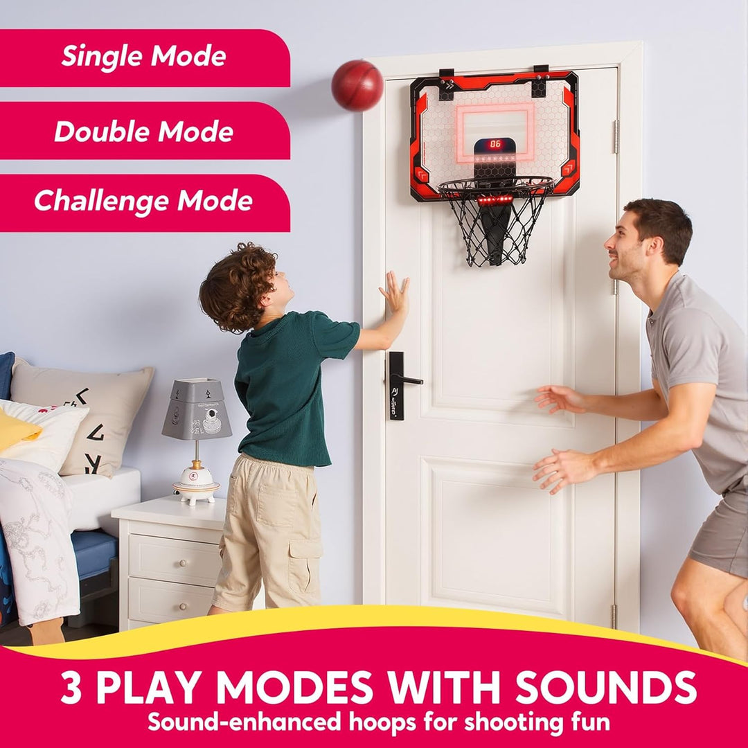 SYNCFUN Basketballkorb Indoor Kinder,Mini Basketballkorb Kinder mit Elektronische Anzeigetafel 4 Bal