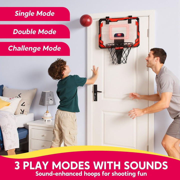 SYNCFUN Basketballkorb Indoor Kinder,Mini Basketballkorb Kinder mit Elektronische Anzeigetafel 4 Bal