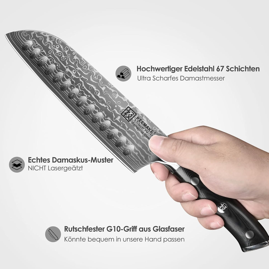 KEEMAKE Santoku Messer Kochmesser Küchenmesser - 7 Zoll Küchenmesser 17,8cm Santokumesser Allzweckme
