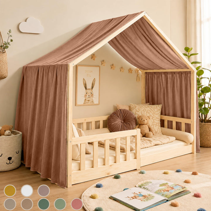 Hausbett Himmel Deko Set, Betthimmel Hausbett aus Musselin - 1 Betthimmel & 1 Wimpelkette, für Junge