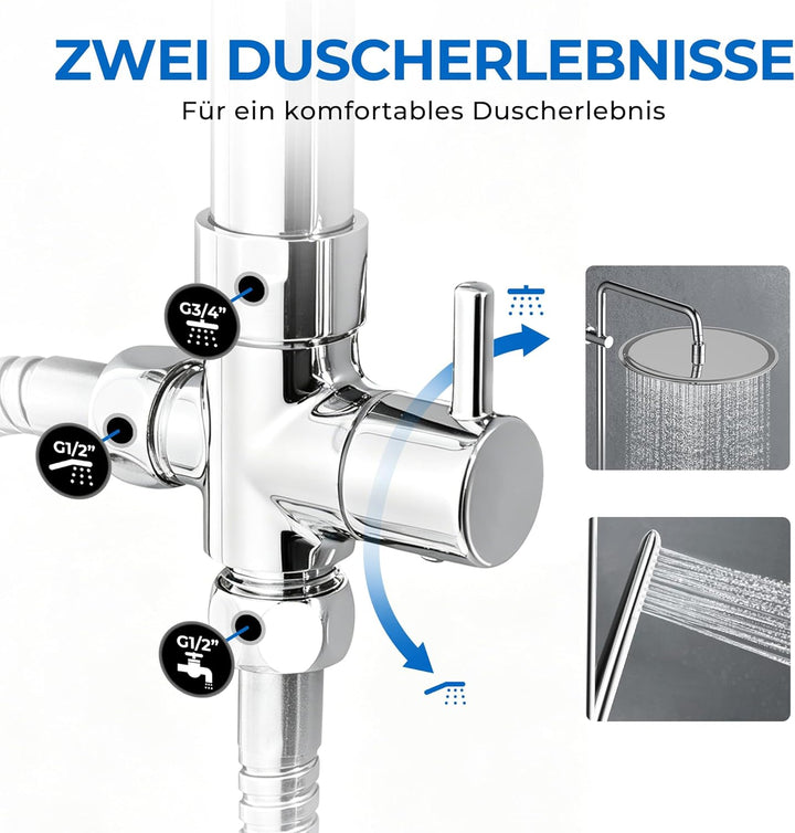 Görbach Regendusche Duschset ohne Armatur, Chrom Edelstahl Duschsystem mit Duschkopf, Duschstange, D