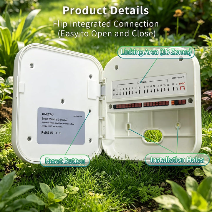 Netro Spark Smart Sprinkler-Controller, WiFi, wetterbewusst, Fernzugriff (16 Zonen), 16 Zone