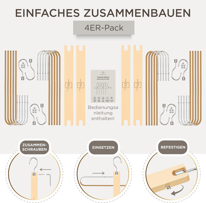 MORALVE Hosenbügel platzsparend – Premium Kleiderbügel aus europäischem Buchenholz für Hosen, Jeans