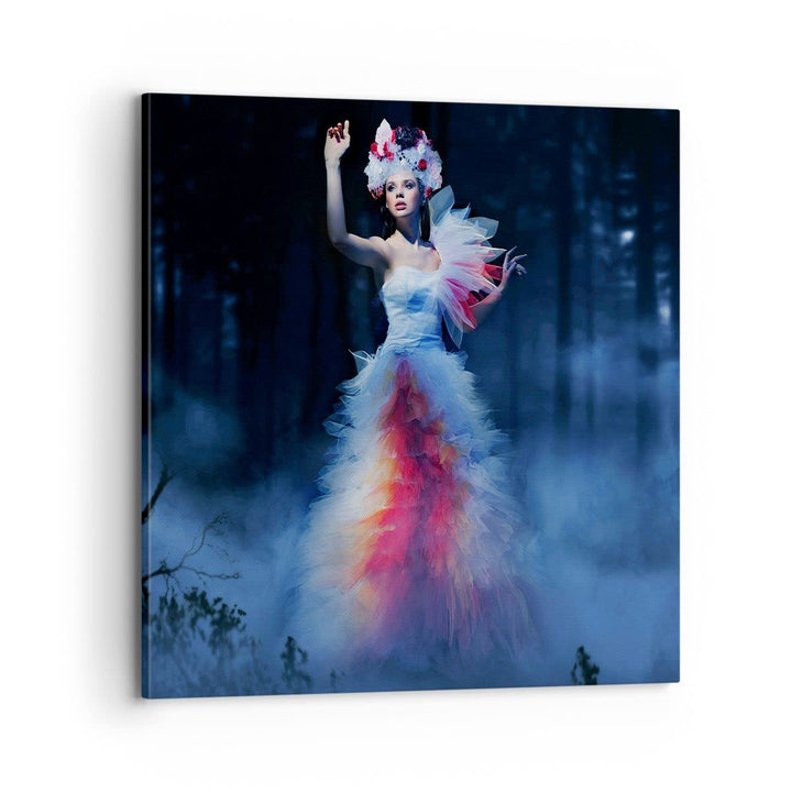 Bilder auf Leinwand 70x70cm Leinwandbild Frau Geheimnis Nacht Wald Gross Wanddeko Bild Schlafzimmer